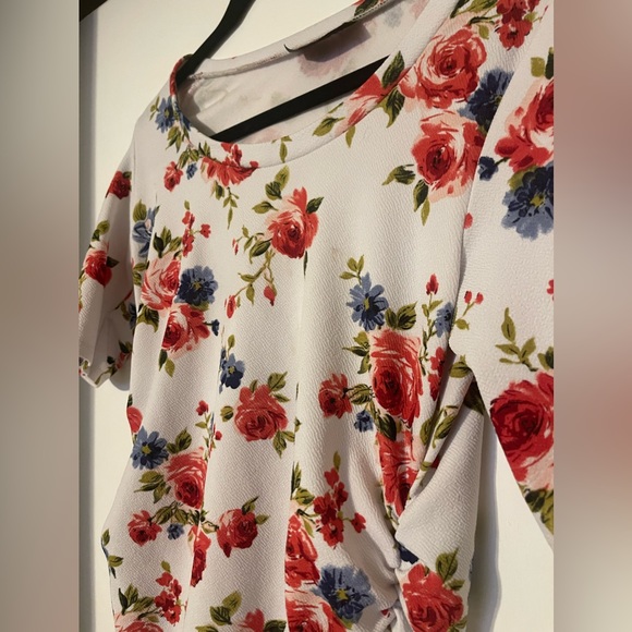 Red Floral Stretchy MIDI Dress - Picture 1 of 6